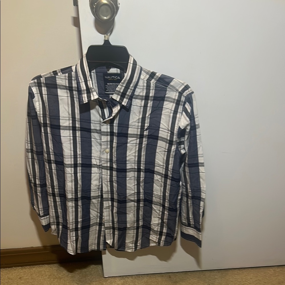 Nautica Navy and White Checkered Shirt